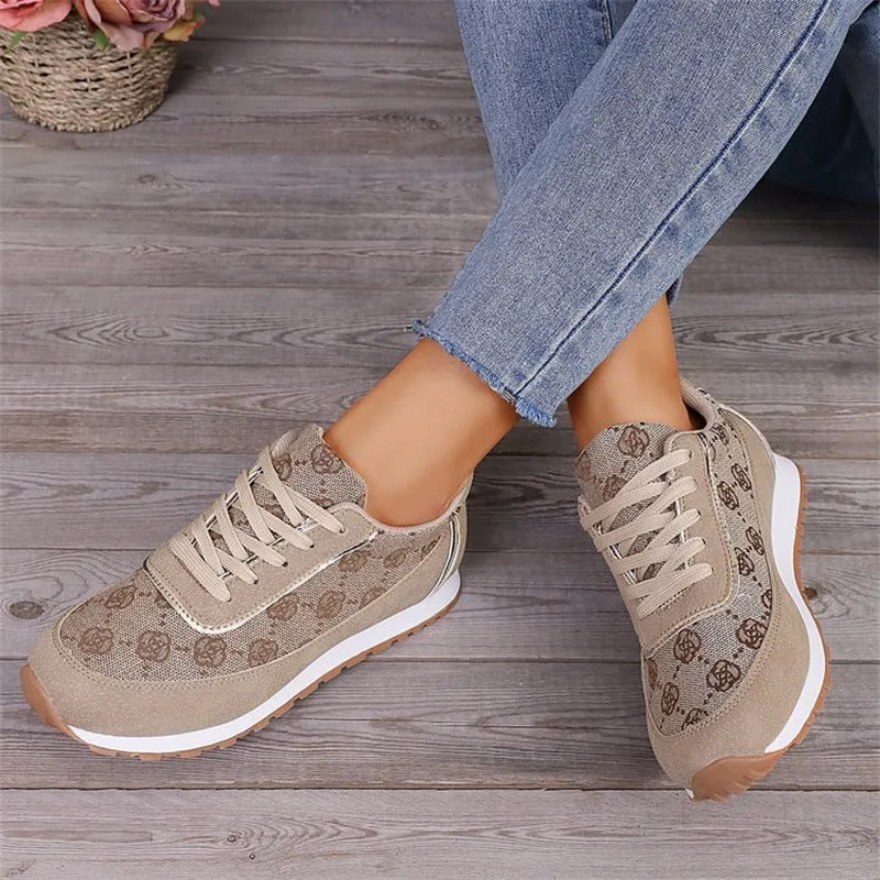 Sneakers For Running Flower Print Lace-up Sneakers Casual Fashion Lightweight Breathable Walking Running Sports Shoes Women Flats