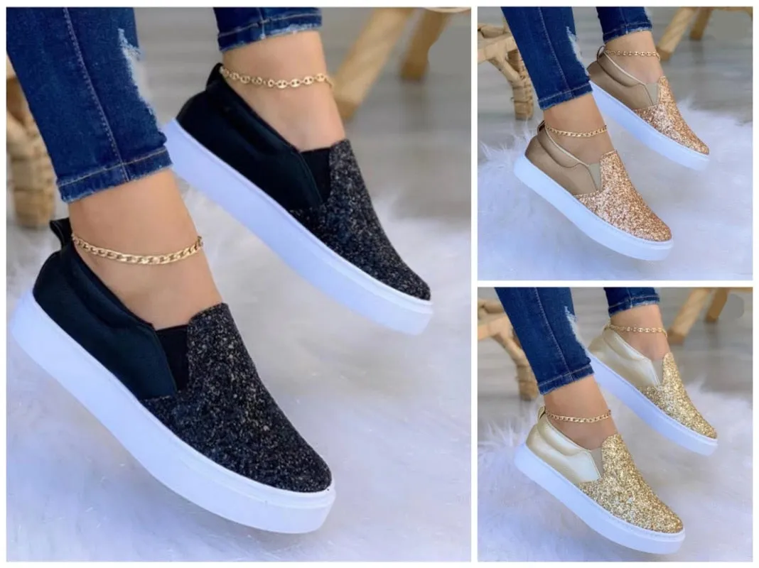 Moccasins Glitter Flat Female Loafers Shoes Black/Rose Gold/Black/Gold Leather Monolith Loafers