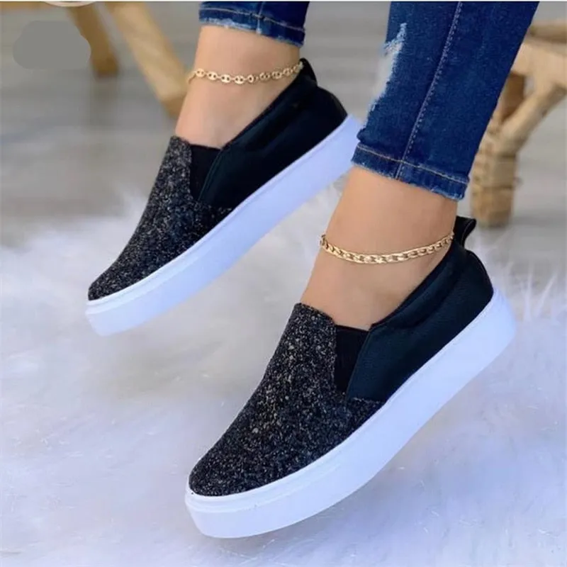 Flattered Loafers Moccasins Glitter Flat Female Loafers Shoes Black/Rose Gold/Black/Gold