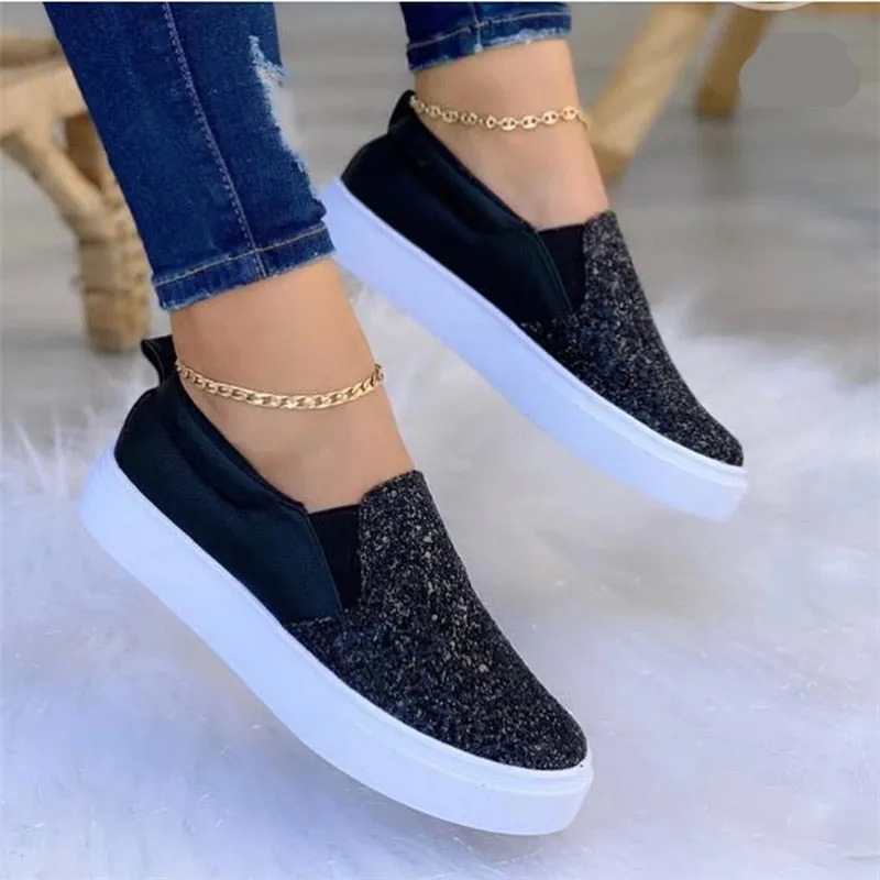 Moccasins Glitter Flat Female Loafers Shoes Black/Rose Gold/Black/Gold Best Loafers Comfort