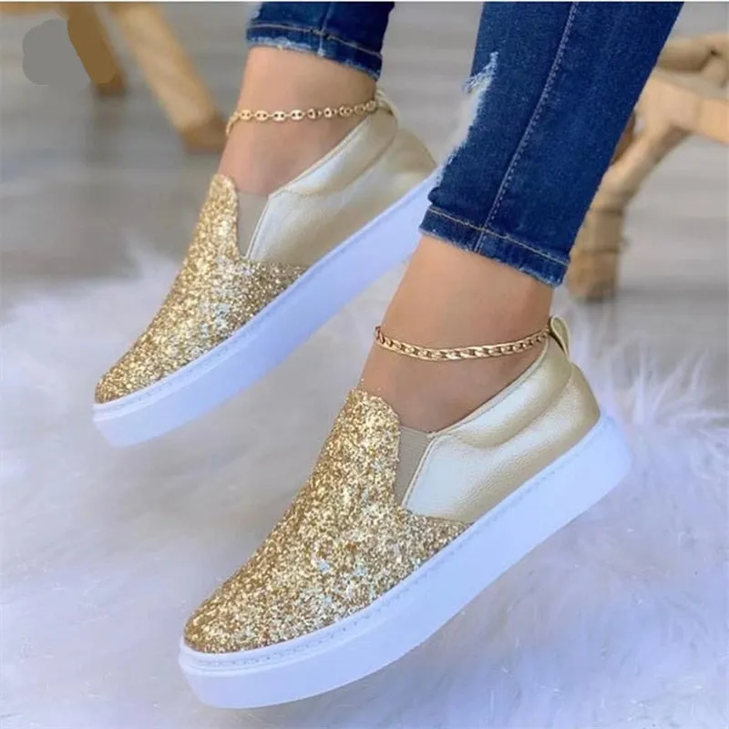 Chuncky Loafers Moccasins Glitter Flat Female Loafers Shoes Black/Rose Gold/Black/Gold