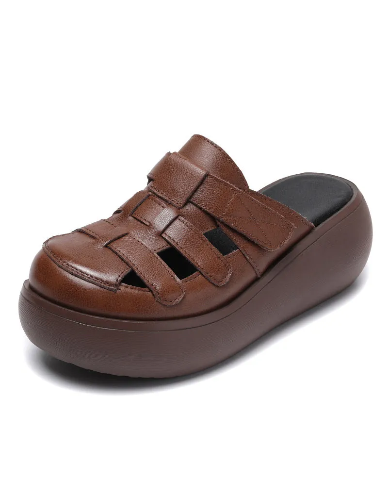 Front Woven Retro Wedge Slippers Moosehide Slippers