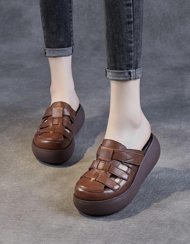 Front Woven Retro Wedge Slippers Slippers Down