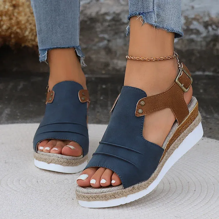  Women's Comfy Ankle Buckle Strap Platform Leather Orthopedic Sandals Rockstud Leather Sandals