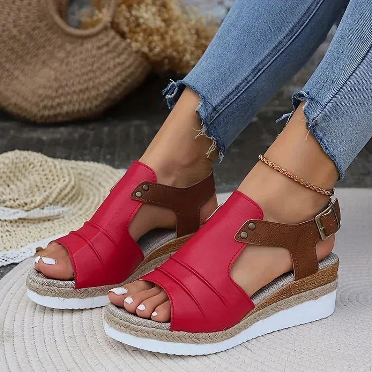  Women's Comfy Ankle Buckle Strap Platform Leather Orthopedic Sandals Trekker Sandals