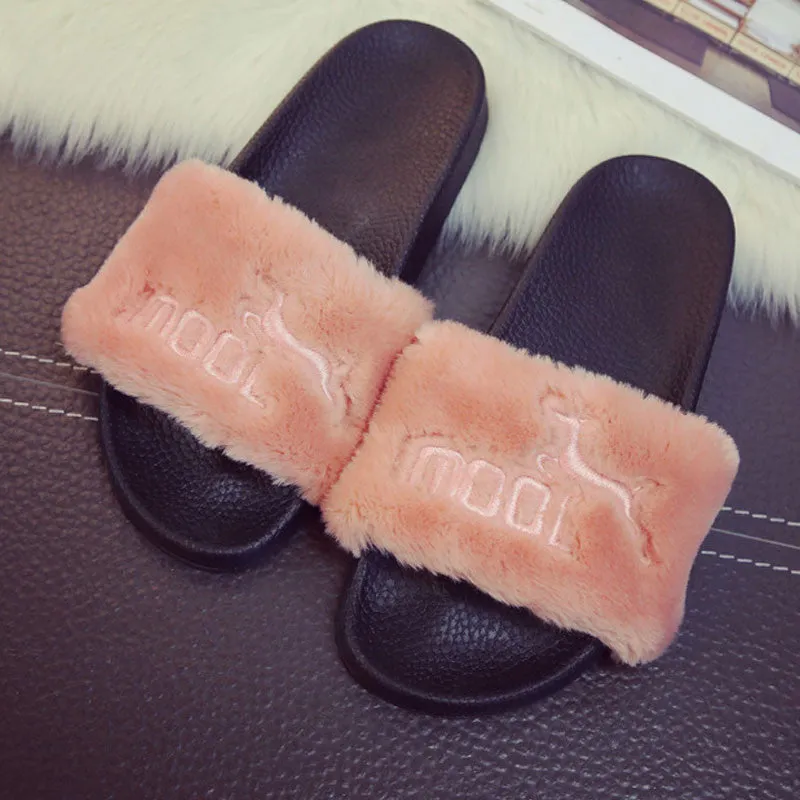 Slip On Sandals Fur Sandals Slippers Women Flat Slip On Fur Slides Mules Shoes Gladiator Sandals