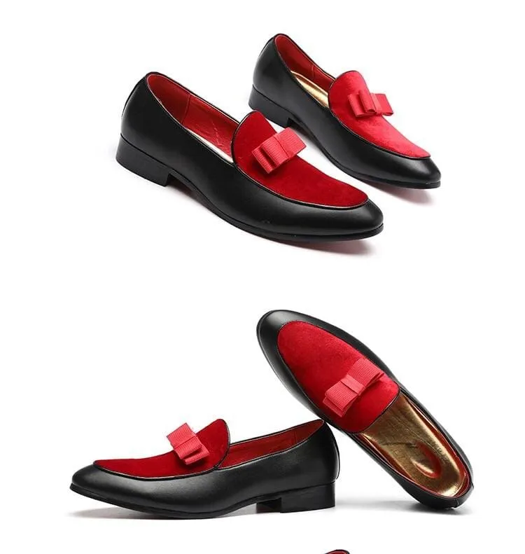 Gentlemen Bowknot Wedding Leather Dress Shoes Slip In Loafers