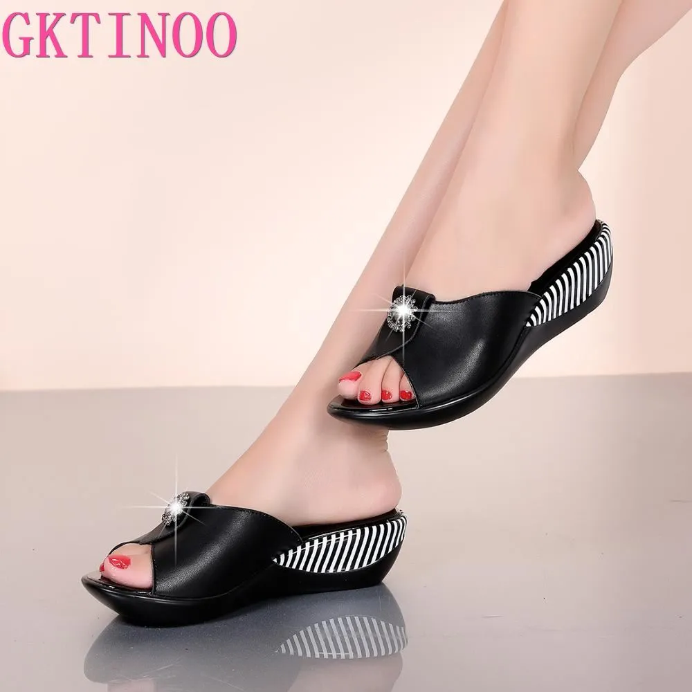 Decorative Clips For Flip Flops GKTINOO 2022 Summer Platform Flip Flops Fashion Beach Shoes Woman Anti-slip Genuine Leather Sandals Women Slippers Shoe