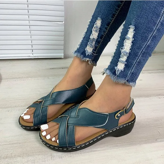 Sandals Cay Jamaica Ethnic Style Flower Frint Sandals Women Low Heel Velcro Beach Shoes Summer
