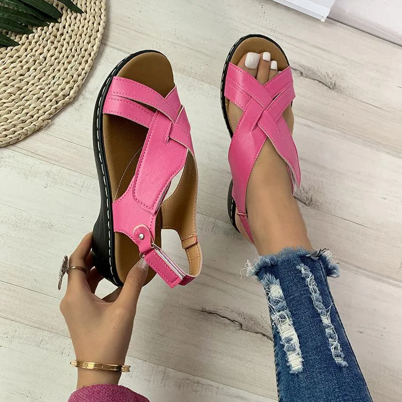 Eva Sandals Ethnic Style Flower Frint Sandals Women Low Heel Velcro Beach Shoes Summer