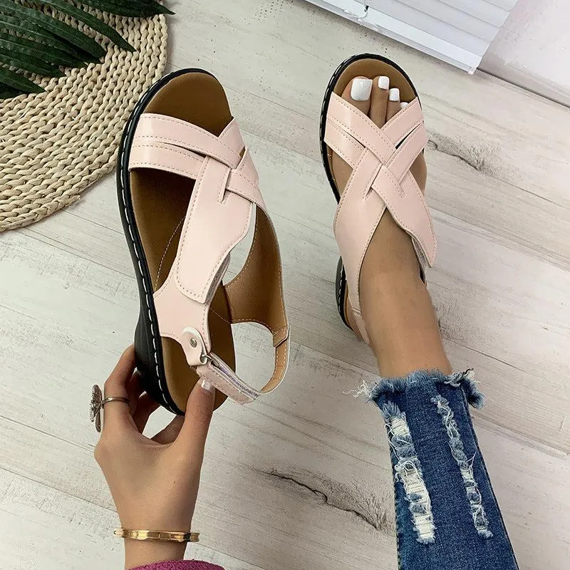 Sandals Resorts Royal Bahamian Ethnic Style Flower Frint Sandals Women Low Heel Velcro Beach Shoes Summer