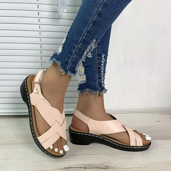 Sandals With Support For High Arches Ethnic Style Flower Frint Sandals Women Low Heel Velcro Beach Shoes Summer