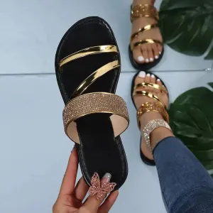 Summer Sandals for Women Flat Sandal Sparkle Rhinestone Slide Trendy Women's Beach Sparkly Dressy Slip on Bling Casual Shoes Sandals Ochi