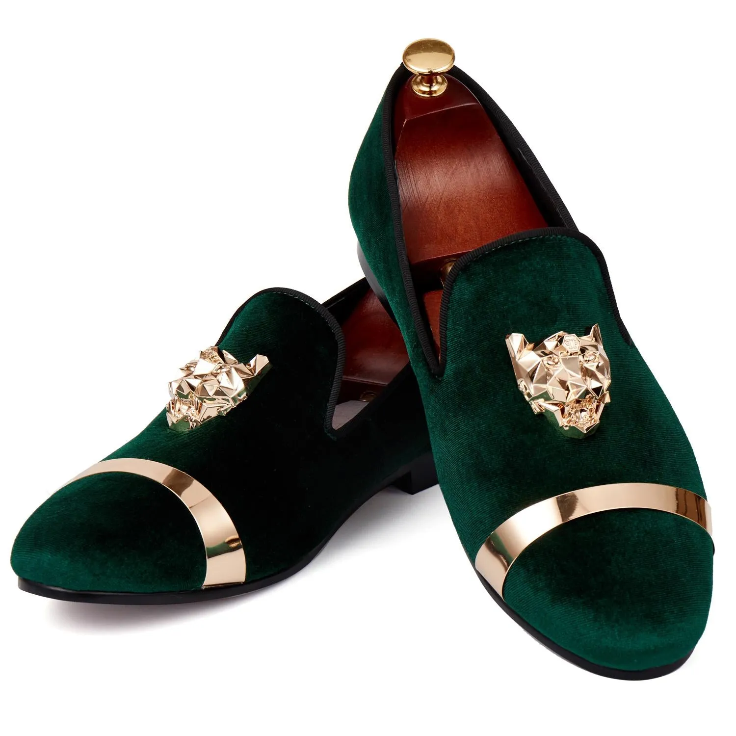 Harpelunde Men Loafers Velvet Red Buckle Wedding Shoes Gold Metal Sparkly Loafers