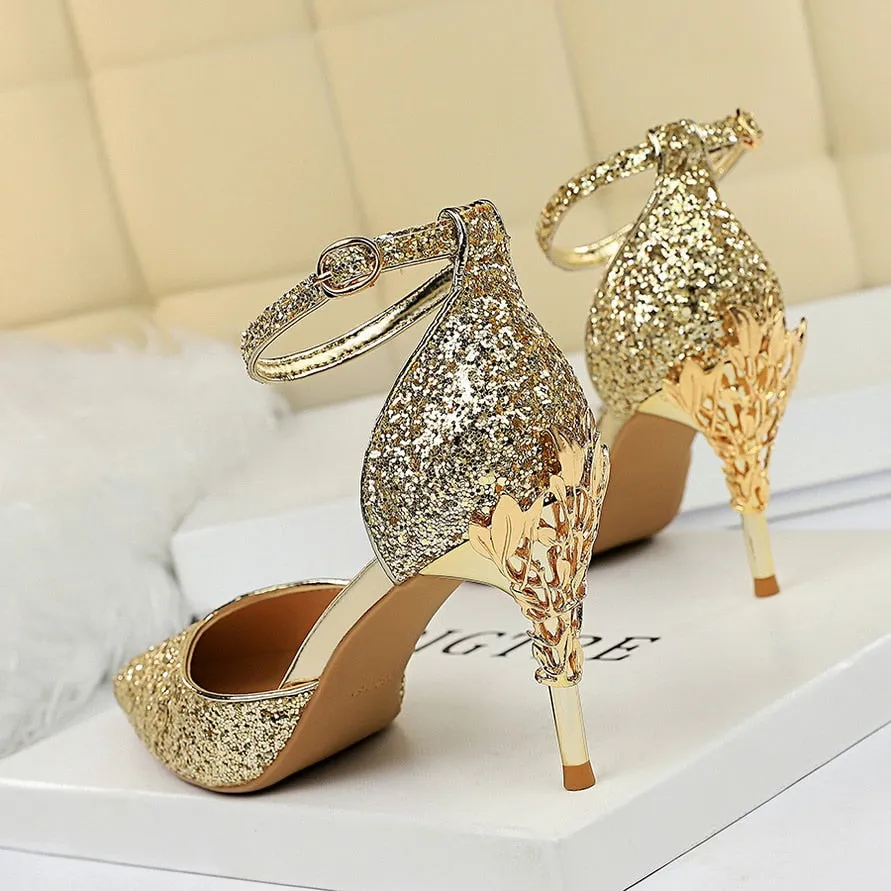 Sandals At Dsw High Heels Sandals Scarpins Metal Heels Sandals Strap Stiletto Glitter Gold Pumps