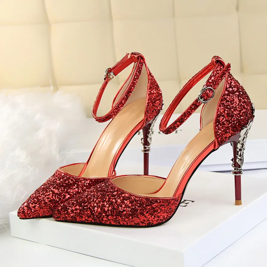 Cliffs Sandals High Heels Sandals Scarpins Metal Heels Sandals Strap Stiletto Glitter Gold Pumps