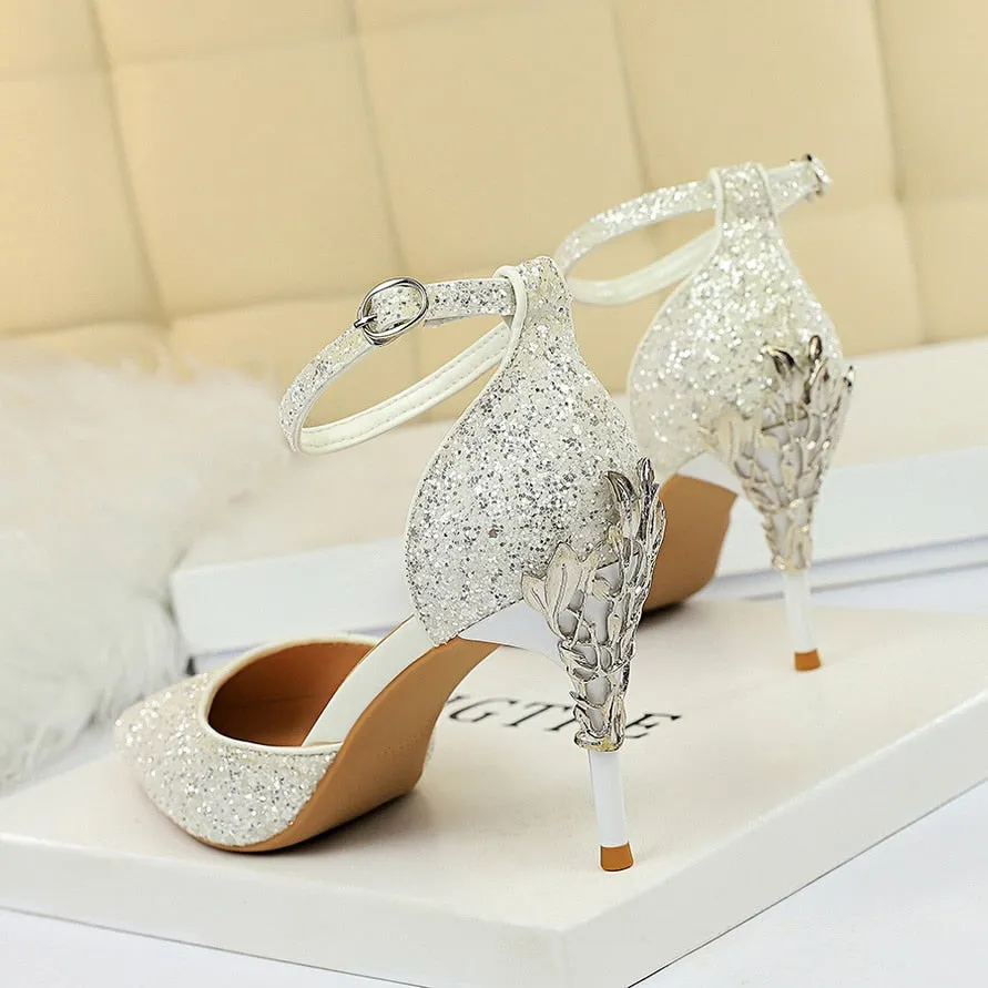 High Heels Sandals Scarpins Metal Heels Sandals Strap Stiletto Glitter Gold Pumps Jeans And Sandals