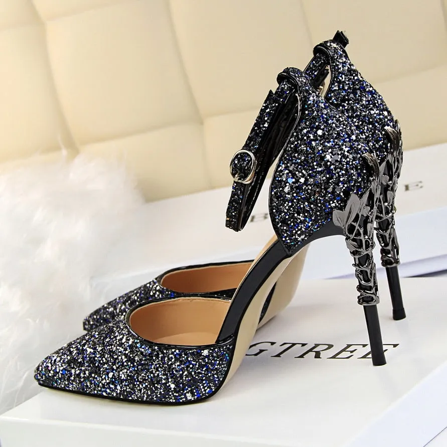 High Heels Sandals Scarpins Metal Heels Sandals Strap Stiletto Glitter Gold Pumps Sandals At Walmart