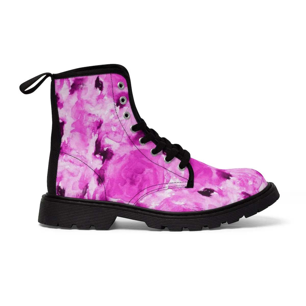 Hot Pink Floral Women's Boots, Rose Premium Designer Winter Lace-up Toe Cap Boots For Ladies Baya Flip Flops