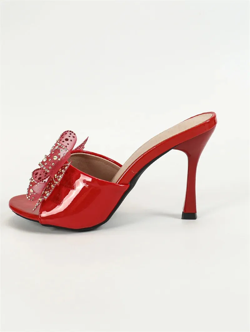 Granny Square Crochet Slippers Liyke 2024 Neuankmmlinge Lack leder Frauen Hausschuhe Sandalen Mode Peep Toe Kristall Mesh Bowknot High Heels Sommer Party Schuh