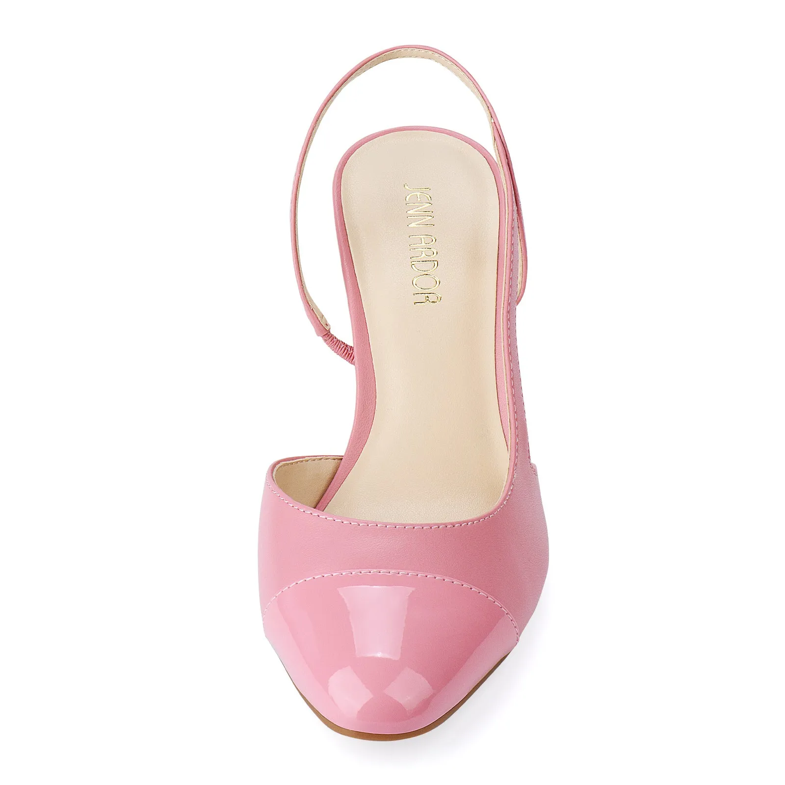 JENN ARDOR Closed Toe Chunky Heels Slingback Pumps Block Dress Shoes Women Comfort Classic Splicing Pointy Cap Toe Low Heels Sandals 2.5 inch Jamaica Sandals Resort