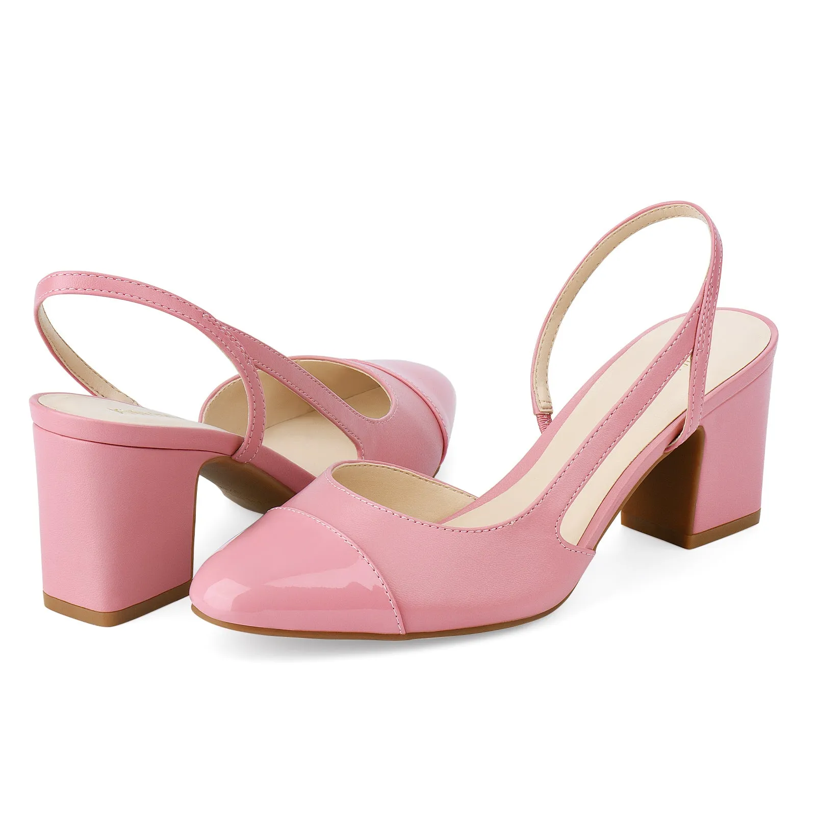 Teva Sandals Nearby JENN ARDOR Closed Toe Chunky Heels Slingback Pumps Block Dress Shoes Women Comfort Classic Splicing Pointy Cap Toe Low Heels Sandals 2.5 inch