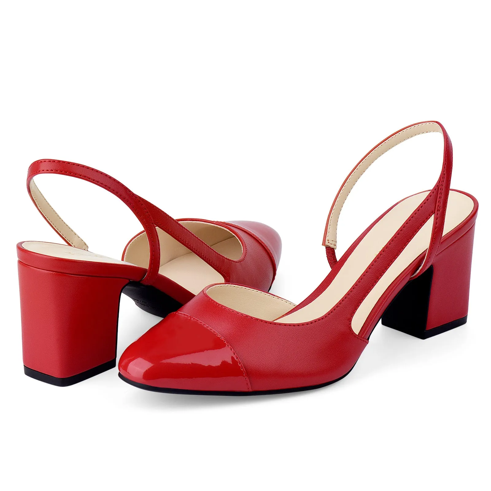 JENN ARDOR Closed Toe Chunky Heels Slingback Pumps Block Dress Shoes Women Comfort Classic Splicing Pointy Cap Toe Low Heels Sandals 2.5 inch Sandals Beaches