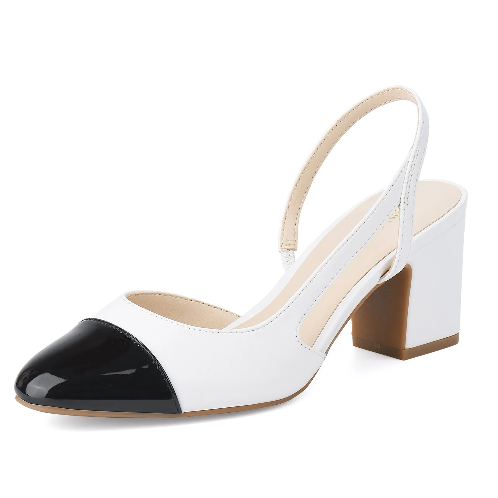 Sandals Royal Barbados JENN ARDOR Closed Toe Chunky Heels Slingback Pumps Block Dress Shoes Women Comfort Classic Splicing Pointy Cap Toe Low Heels Sandals 2.5 inch