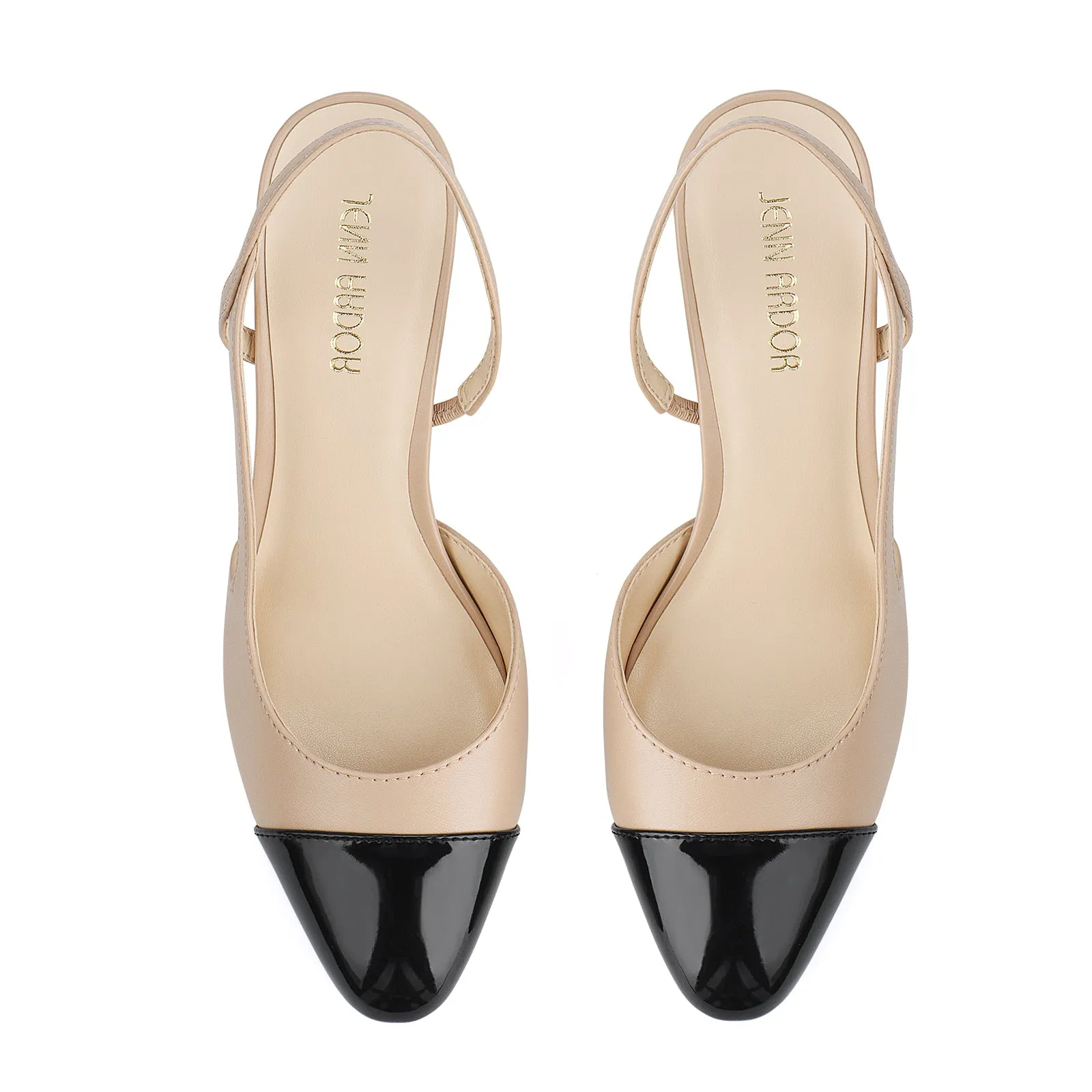 JENN ARDOR Closed Toe Chunky Heels Slingback Pumps Block Dress Shoes Women Comfort Classic Splicing Pointy Cap Toe Low Heels Sandals 2.5 inch Reef Sandals