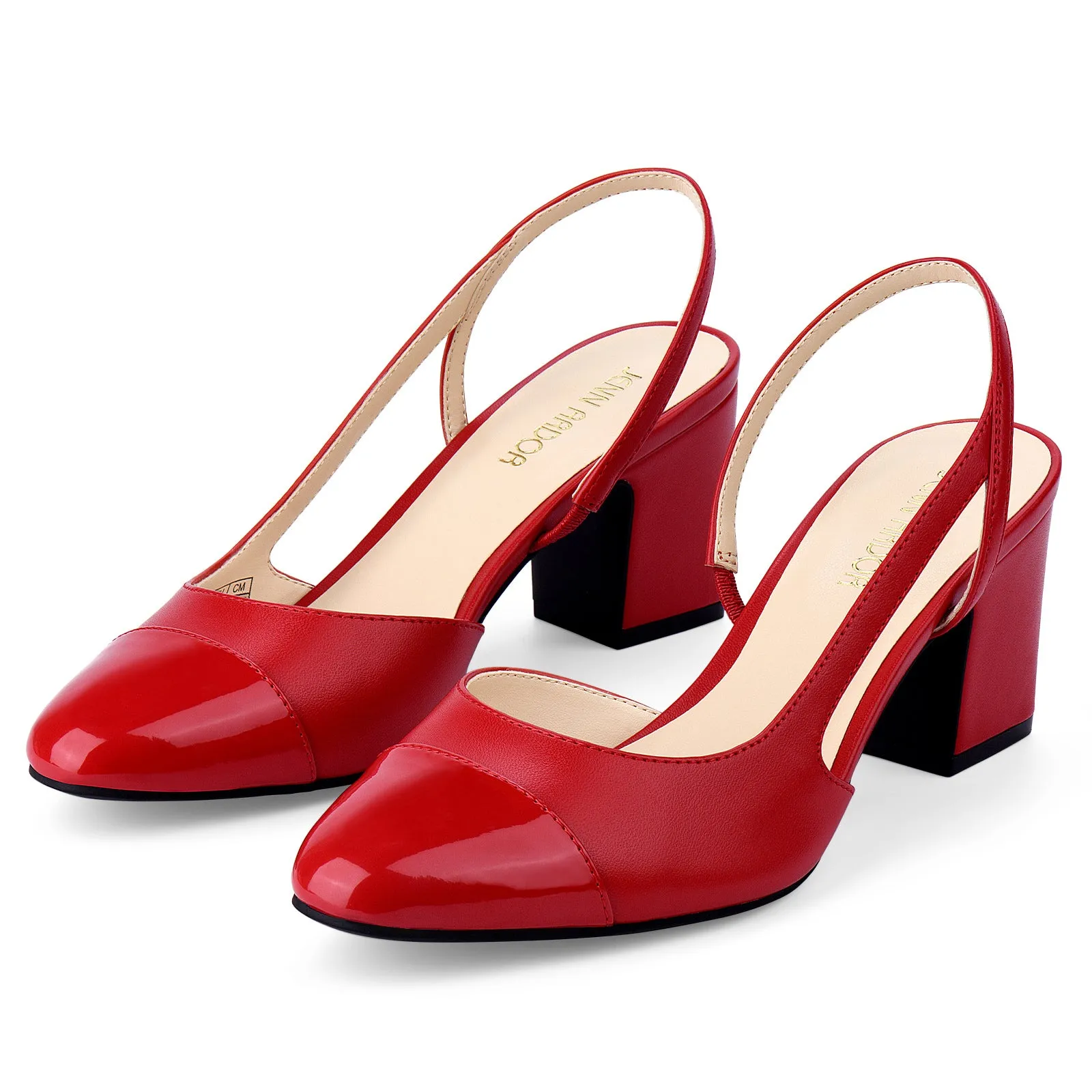 JENN ARDOR Closed Toe Chunky Heels Slingback Pumps Block Dress Shoes Women Comfort Classic Splicing Pointy Cap Toe Low Heels Sandals 2.5 inch Comfortable Sandals With Arch Support