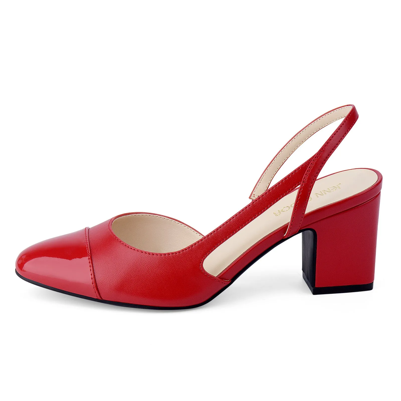 Papillio Sandals JENN ARDOR Closed Toe Chunky Heels Slingback Pumps Block Dress Shoes Women Comfort Classic Splicing Pointy Cap Toe Low Heels Sandals 2.5 inch