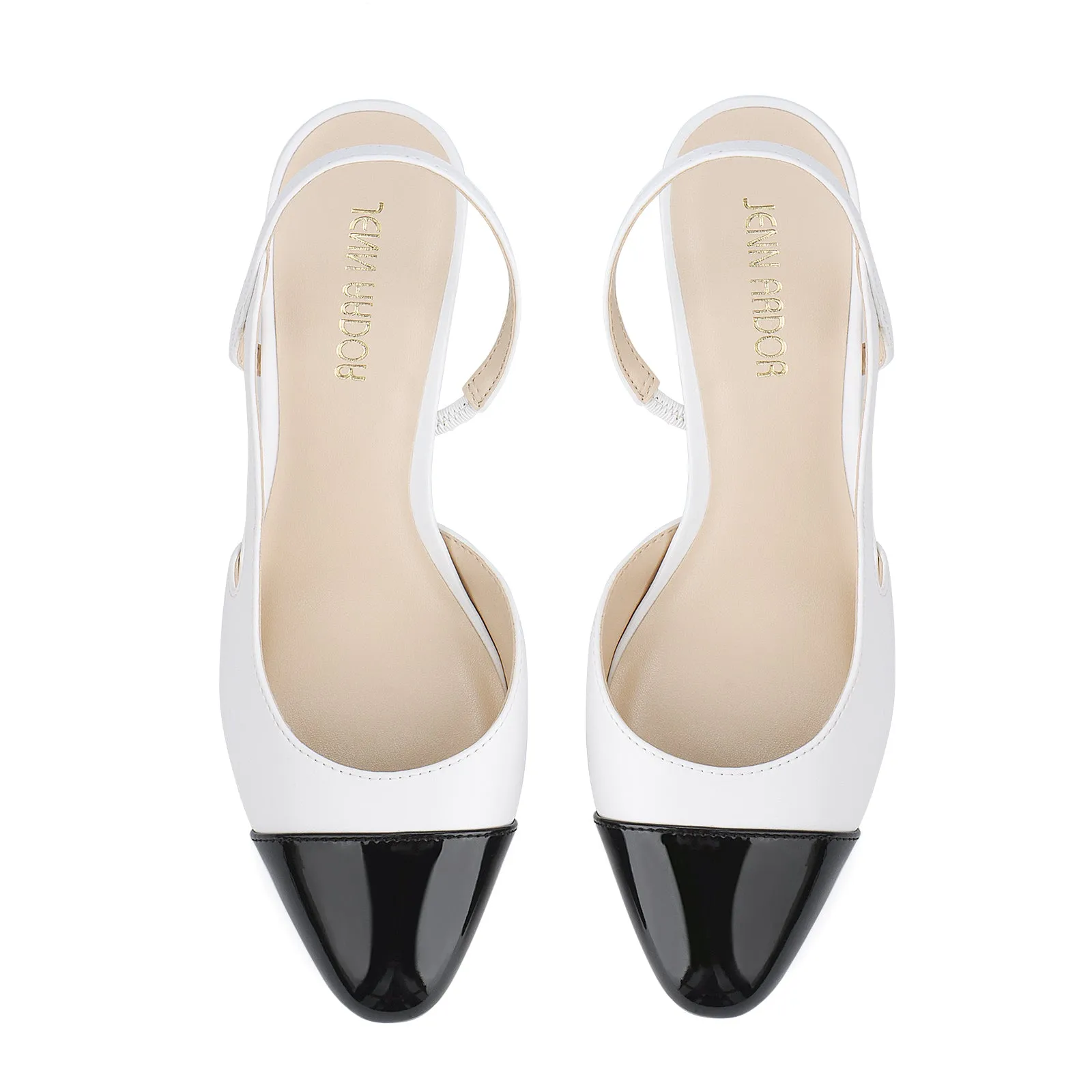 JENN ARDOR Closed Toe Chunky Heels Slingback Pumps Block Dress Shoes Women Comfort Classic Splicing Pointy Cap Toe Low Heels Sandals 2.5 inch Sandals Antonio Melani