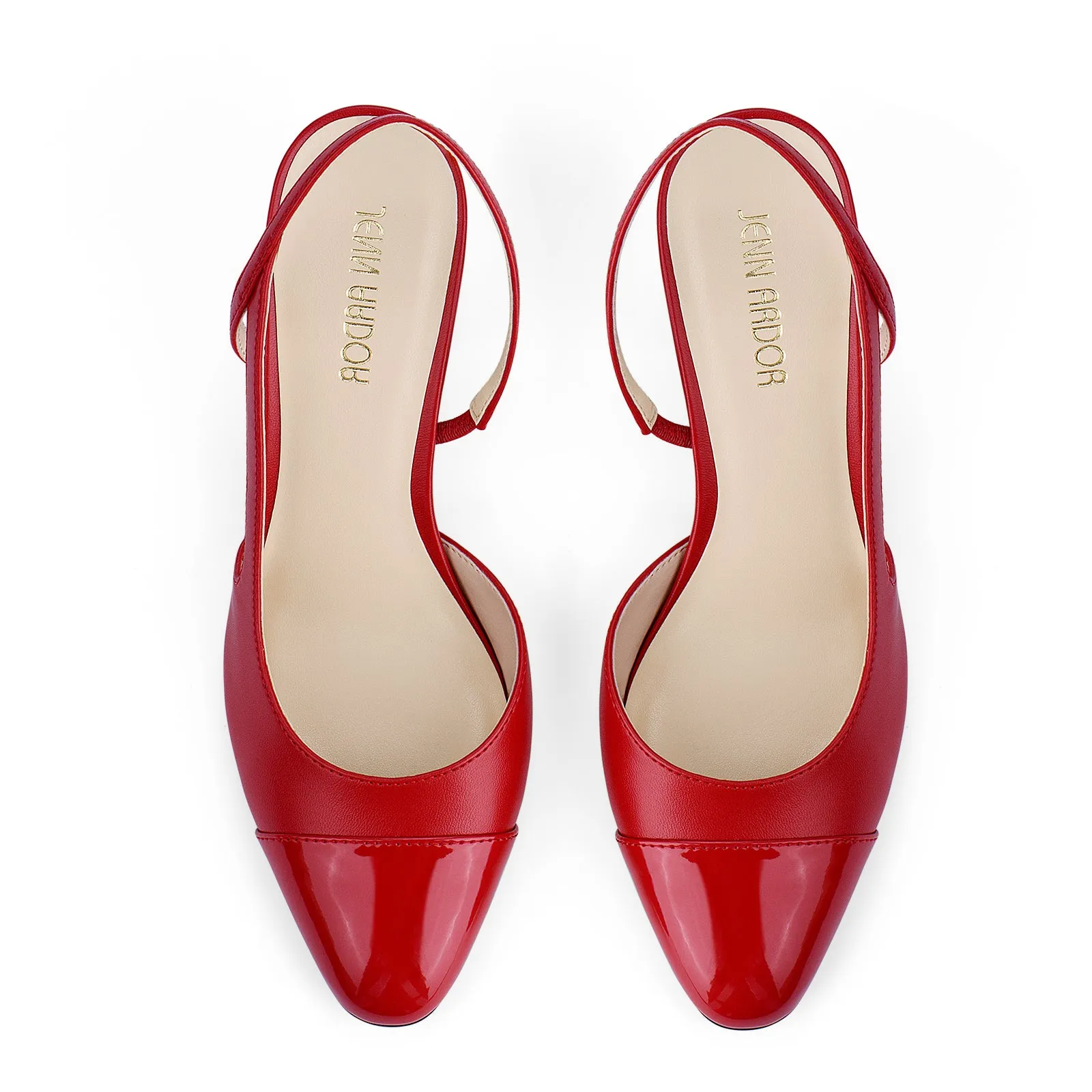 JENN ARDOR Closed Toe Chunky Heels Slingback Pumps Block Dress Shoes Women Comfort Classic Splicing Pointy Cap Toe Low Heels Sandals 2.5 inch Rafia Sandals