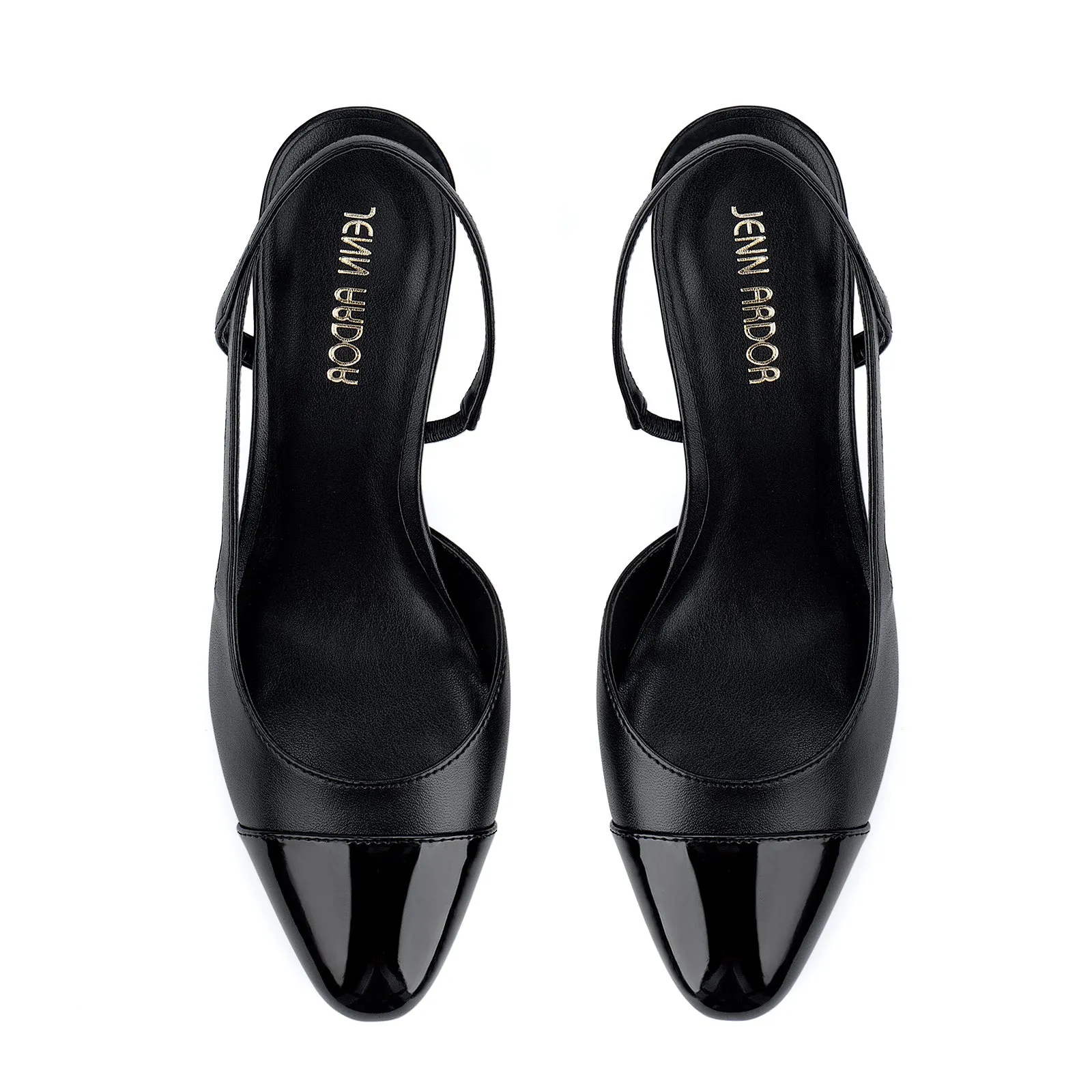 JENN ARDOR Closed Toe Chunky Heels Slingback Pumps Block Dress Shoes Women Comfort Classic Splicing Pointy Cap Toe Low Heels Sandals 2.5 inch St Vincent Sandals Resort