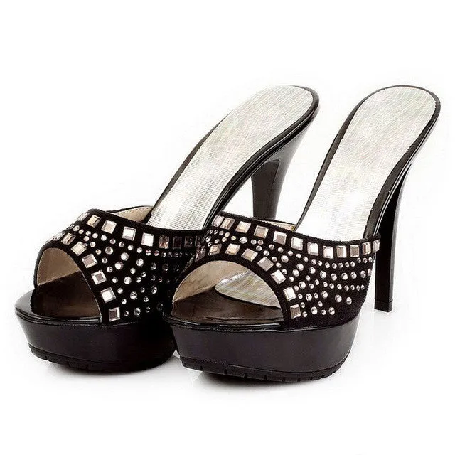 Women Thin High Heel Sandals Brand Fashion Lady Dress Leopard Sexy Platform Party Shoes Slippers Female Flip Flops PB00043 Flip Flops Cloth Thong