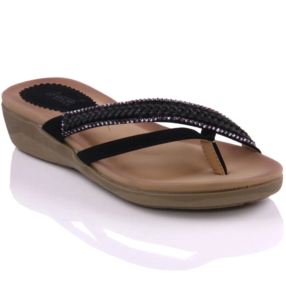 The Slippers Documentary Womens Mayal Jeweled Wedge Slippers