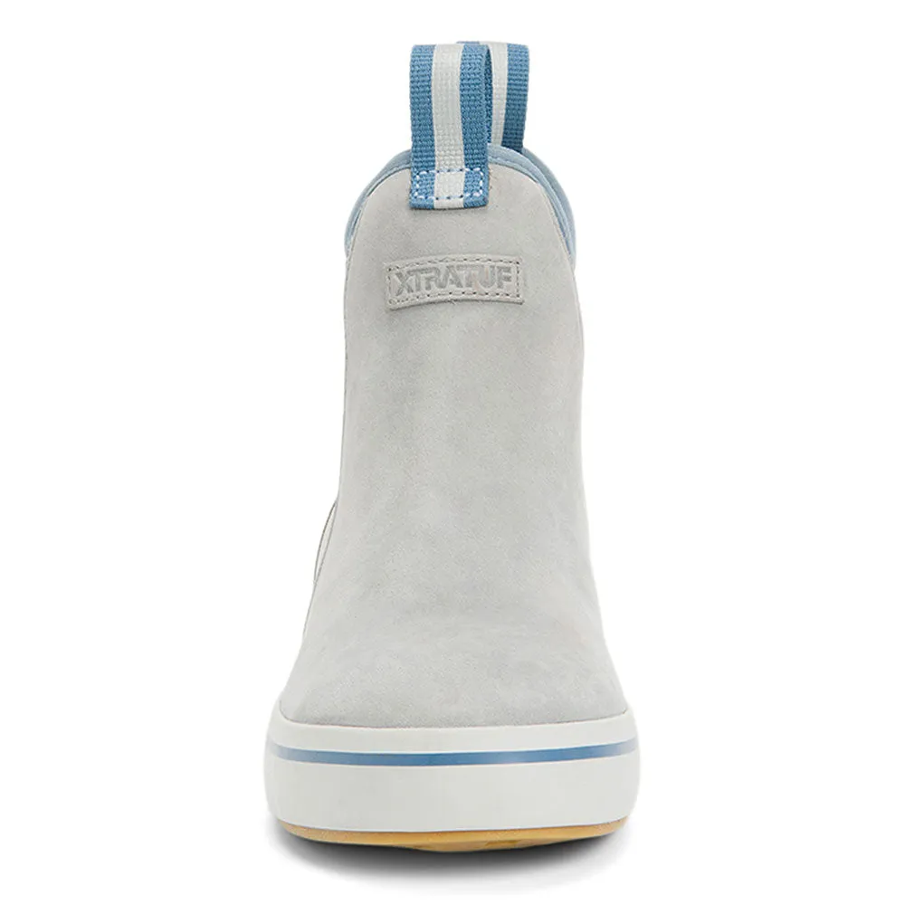 XTRATUF Women's Leather Ankle Deck Boots- Dolphin Gray / Beach Glass Keen Slip On