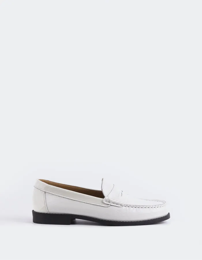 Lettine Off White Naplack Leather Penny Loafers With Arch Support
