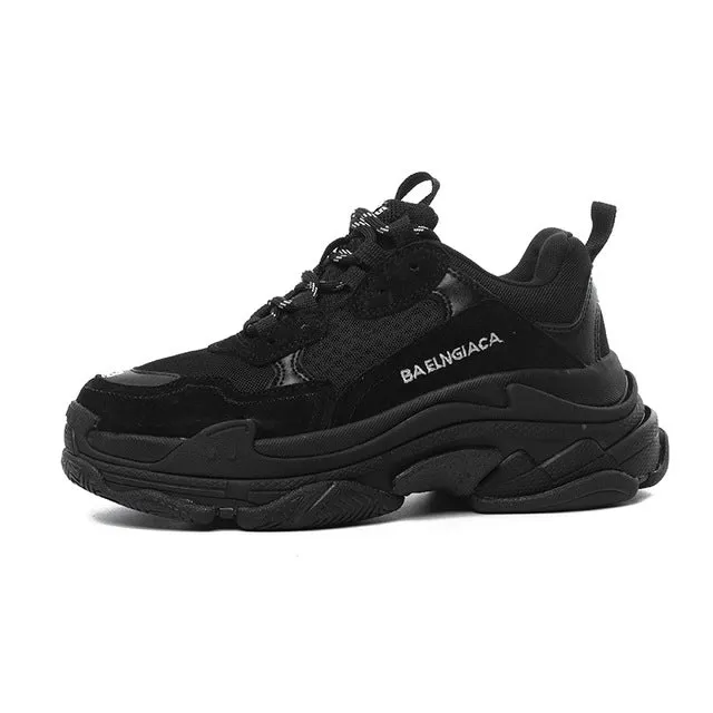 Sneakers Platform Leather Mesh Sports Sneakers Lace Up Thick Bottom Sneakers With V