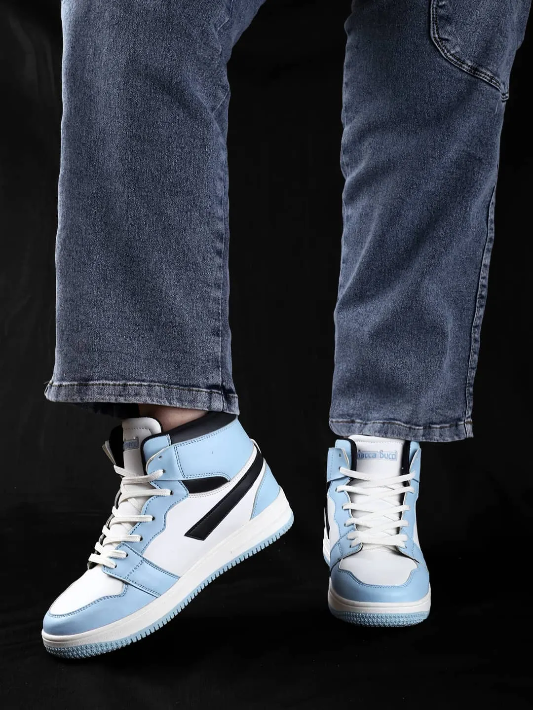 Bacca Bucci Femme High-Top Harmony SneakersElegant Pastel Blue and Pink Women's Lace-Ups Sneakers On Motorcycle