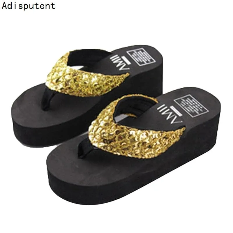 Wedge Heels Flip Flops Women Slippers Summer Thick Bottom Sandals Platform Slippers Soft Fashion Shoes Non-Slip Beach Slides Clear Jelly Flip Flops