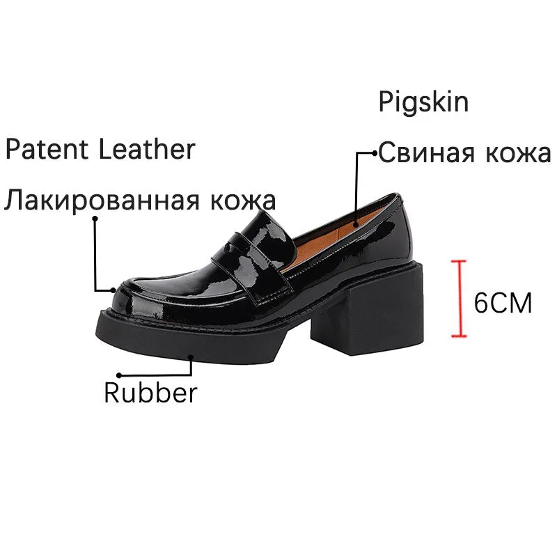 Purpdrank - Spring New Patent Leather Platform Shoes Casual Round Toe Shoes Woman High Heel Pumps Women Shoes Zapatos De Mujer Loafers Snaffle Pebble Grain Leather Kiltie Loafers