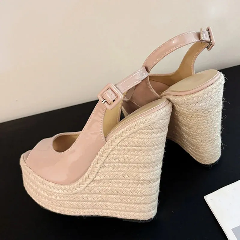 Liyke Sommer Mode Peep Toe Keile Sandalen Frauen Handgemachte Stroh Seil Weben Dicken Boden Plattform High Heels Damen Schuhe Pumpen Surf Sandals