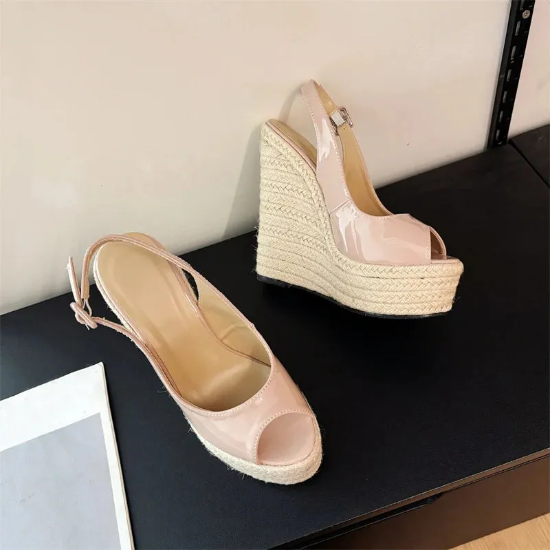 Liyke Sommer Mode Peep Toe Keile Sandalen Frauen Handgemachte Stroh Seil Weben Dicken Boden Plattform High Heels Damen Schuhe Pumpen Sandals Shoe Dept