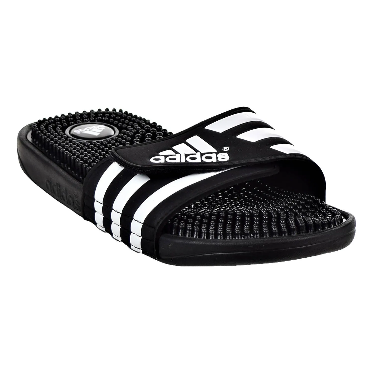 Adidas Adissage Men's Sandals Black/Black/White Leather Slide Sandals