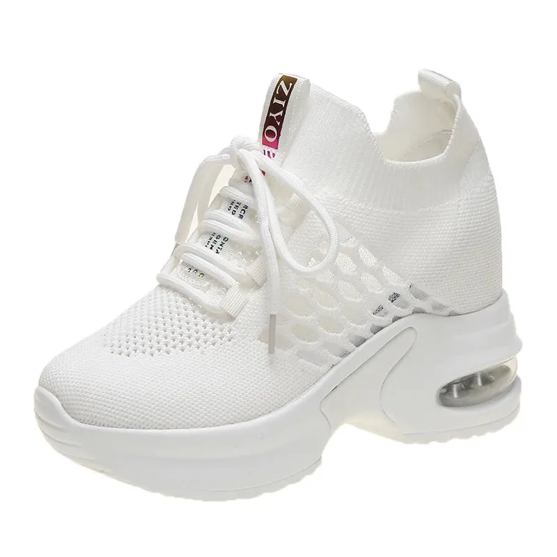 Range Exp Sneakers Breathable Mesh Sneakers Summer 9CM Hollow Out Sport White Shoes Woman Wedge Casual Chunky Shoes High Platform Dad Shoe Mujer