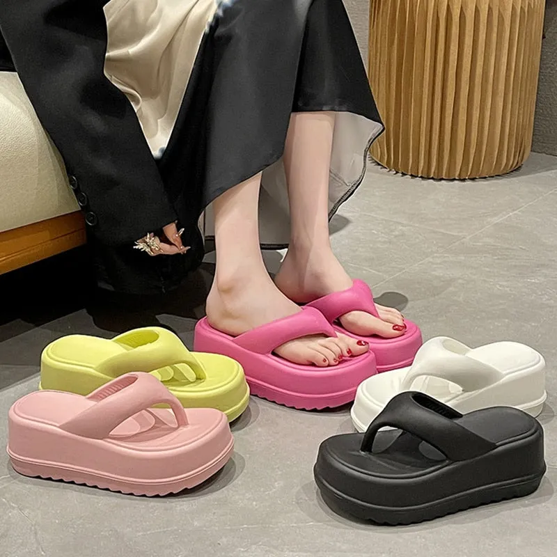 Flip Flops For Daily Wear Lucyever Hot Red Chunky Platform Flip Flops Women Summer 2023 Soft Eva Cloud Slipper Woman Clip Toe Non Slip Beach Sandals Mujer
