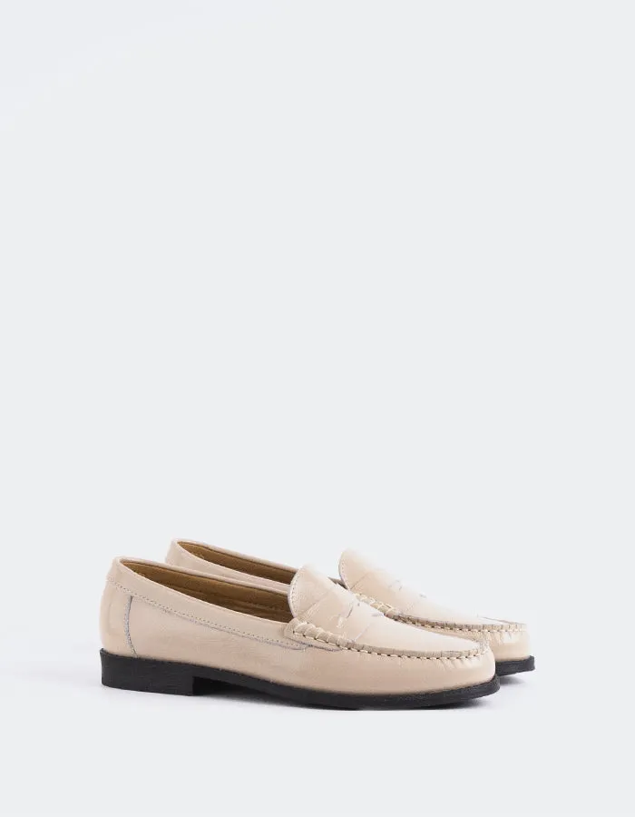 Adrian Tumbled Nubuck Leather Tassel Loafers Lettine Nude Naplack Leather