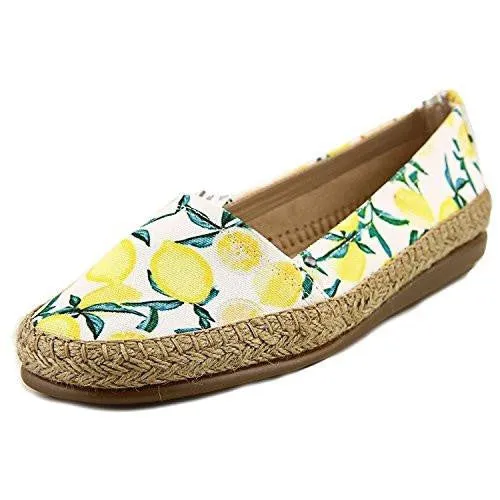 Silver Flat Sandals Aerosoles Solitaire Closed Toe Espadrille Flats Yellow Fabric Size 6