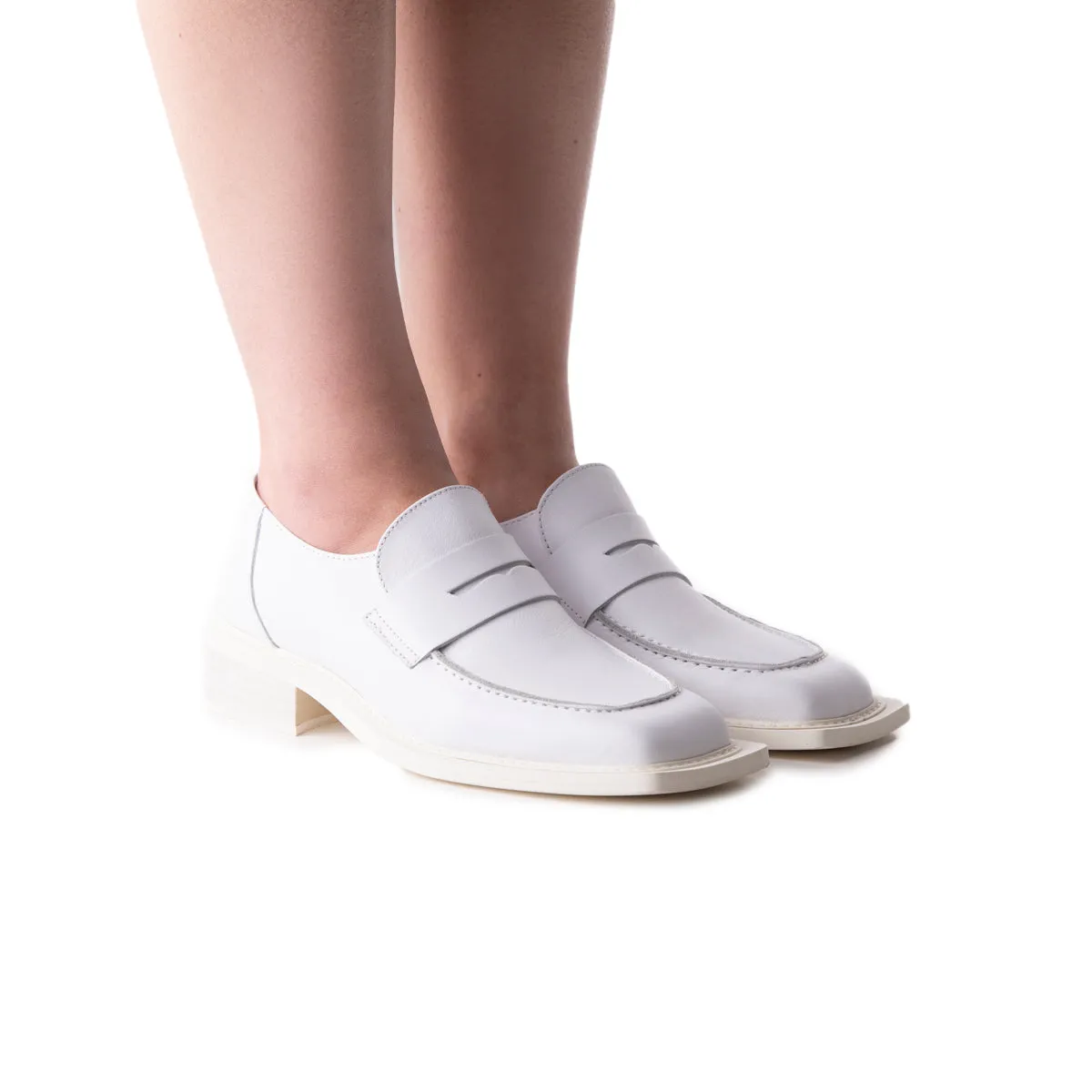 Malaya White Leather Velvet Dress Loafers